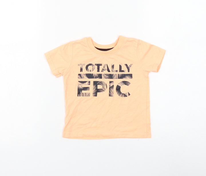 Primark Boys Orange Polyester Basic T-Shirt Size 12-18 Months Round Neck Pullover - Totally Epic