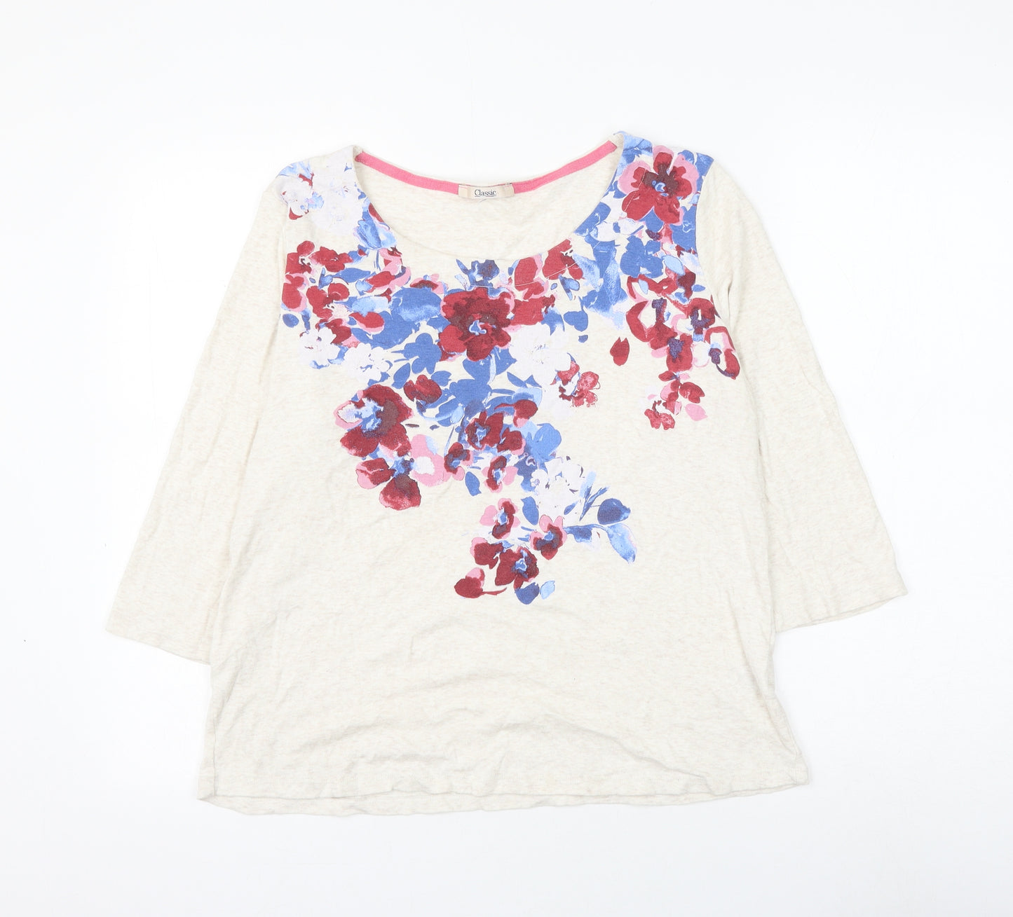 Marks and Spencer Womens Ivory Floral Cotton Basic Blouse Size 10 Round Neck