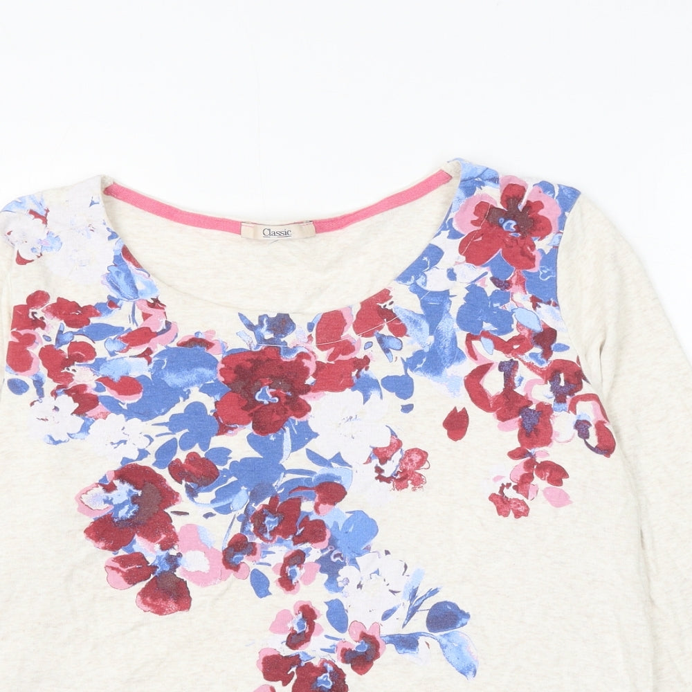 Marks and Spencer Womens Ivory Floral Cotton Basic Blouse Size 10 Round Neck