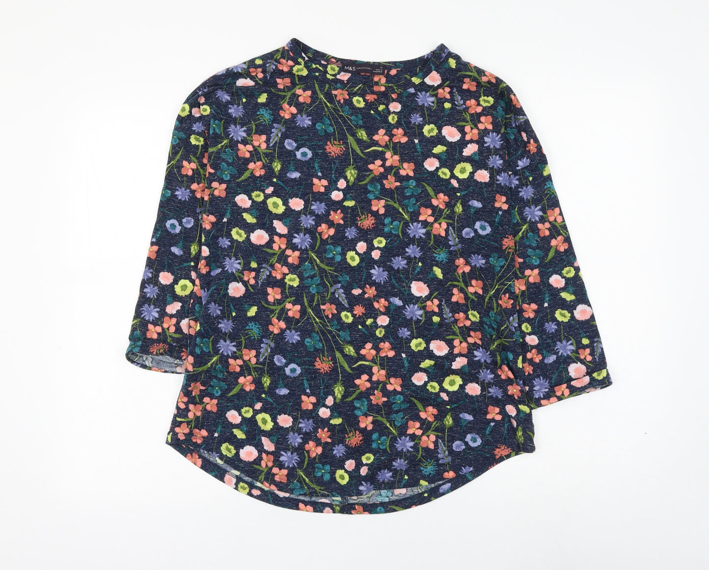 Marks and Spencer Womens Multicoloured Round Neck Floral Polyester Pullover Jumper Size 12