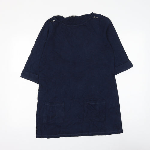 Marks and Spencer Womens Blue Boat Neck Cotton Pullover Jumper Size 14