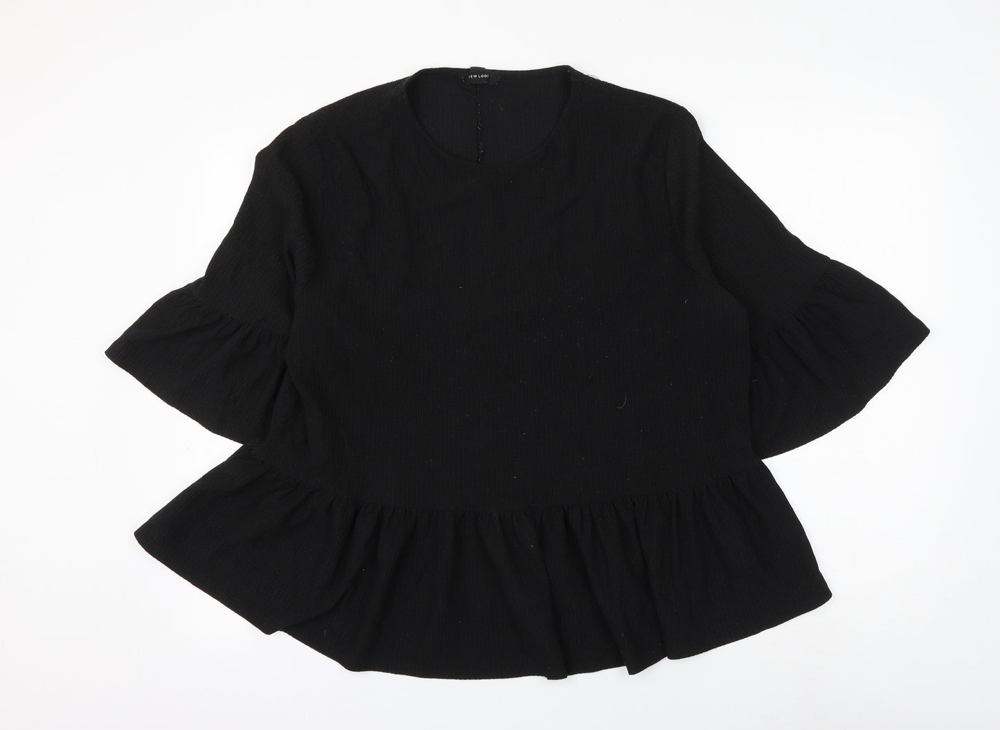 New Look Womens Black Polyester Basic Blouse Size 14 Round Neck