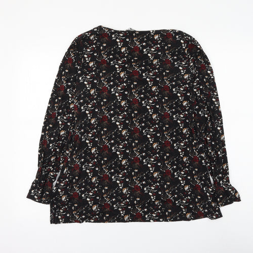 PEP&CO Womens Black Floral Viscose Basic Blouse Size 8 V-Neck - Knot Front
