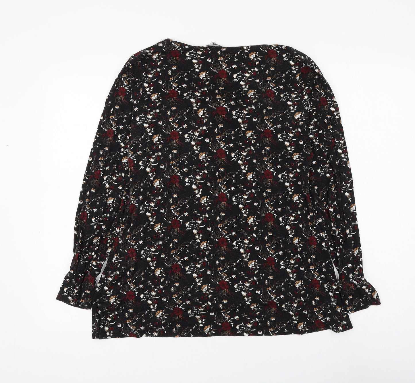 PEP&CO Womens Black Floral Viscose Basic Blouse Size 8 V-Neck - Knot Front