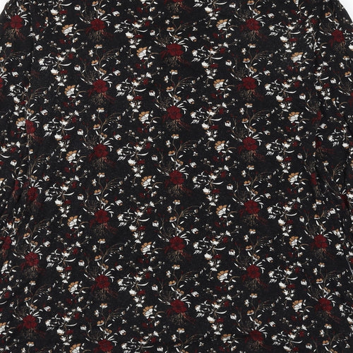 PEP&CO Womens Black Floral Viscose Basic Blouse Size 8 V-Neck - Knot Front