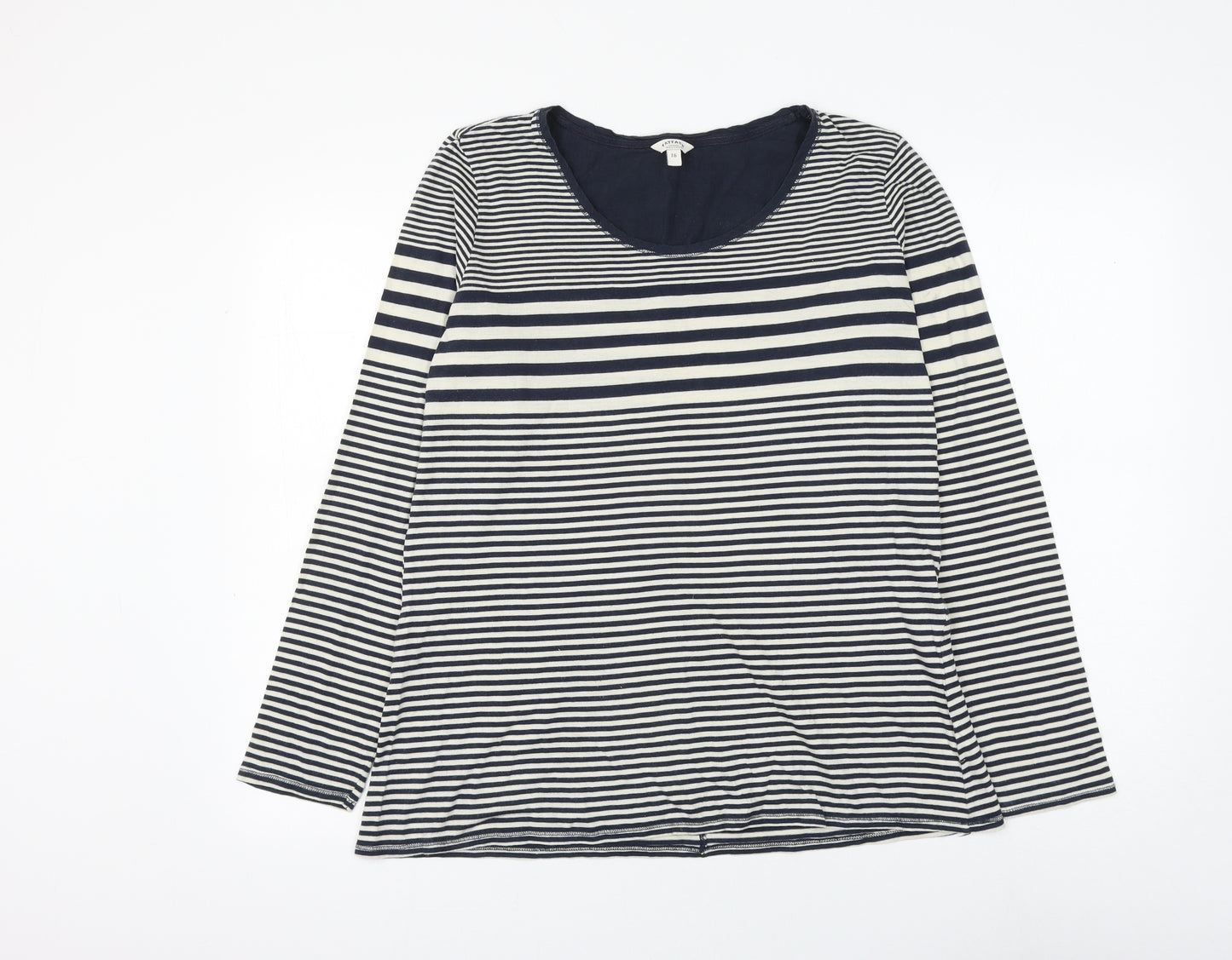 Fat Face Womens Blue Striped Cotton Basic T-Shirt Size 16 Scoop Neck