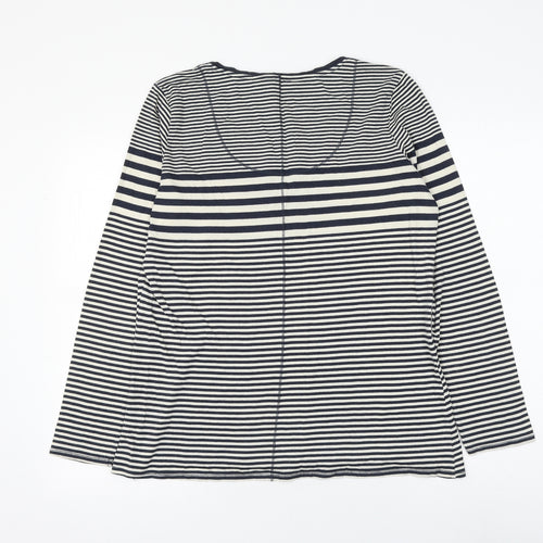 Fat Face Womens Blue Striped Cotton Basic T-Shirt Size 16 Scoop Neck