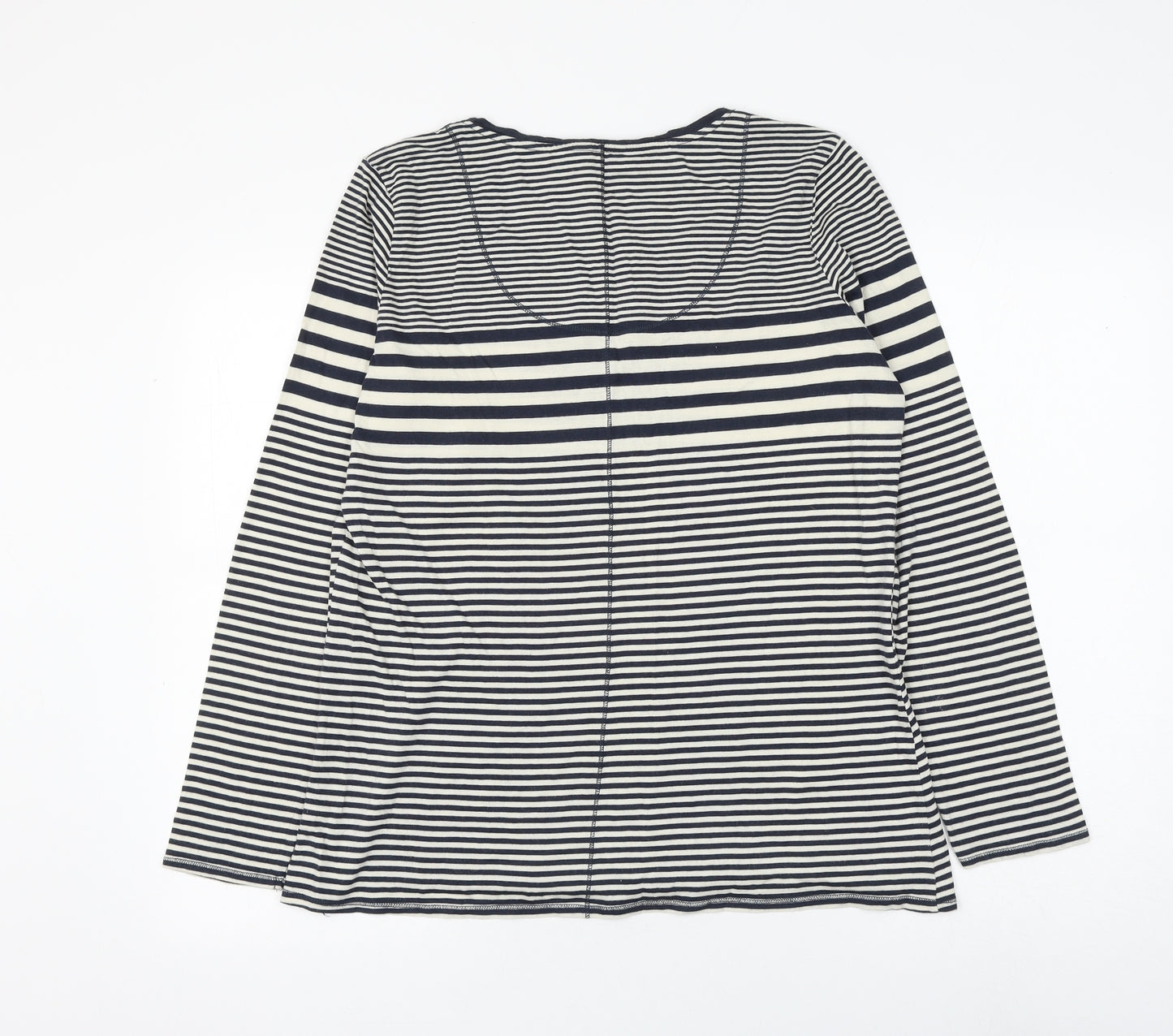Fat Face Womens Blue Striped Cotton Basic T-Shirt Size 16 Scoop Neck