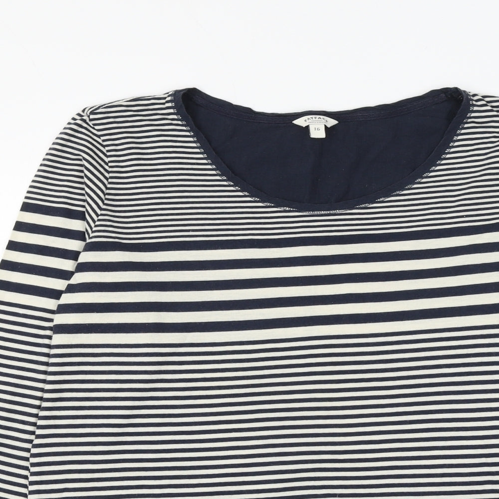 Fat Face Womens Blue Striped Cotton Basic T-Shirt Size 16 Scoop Neck