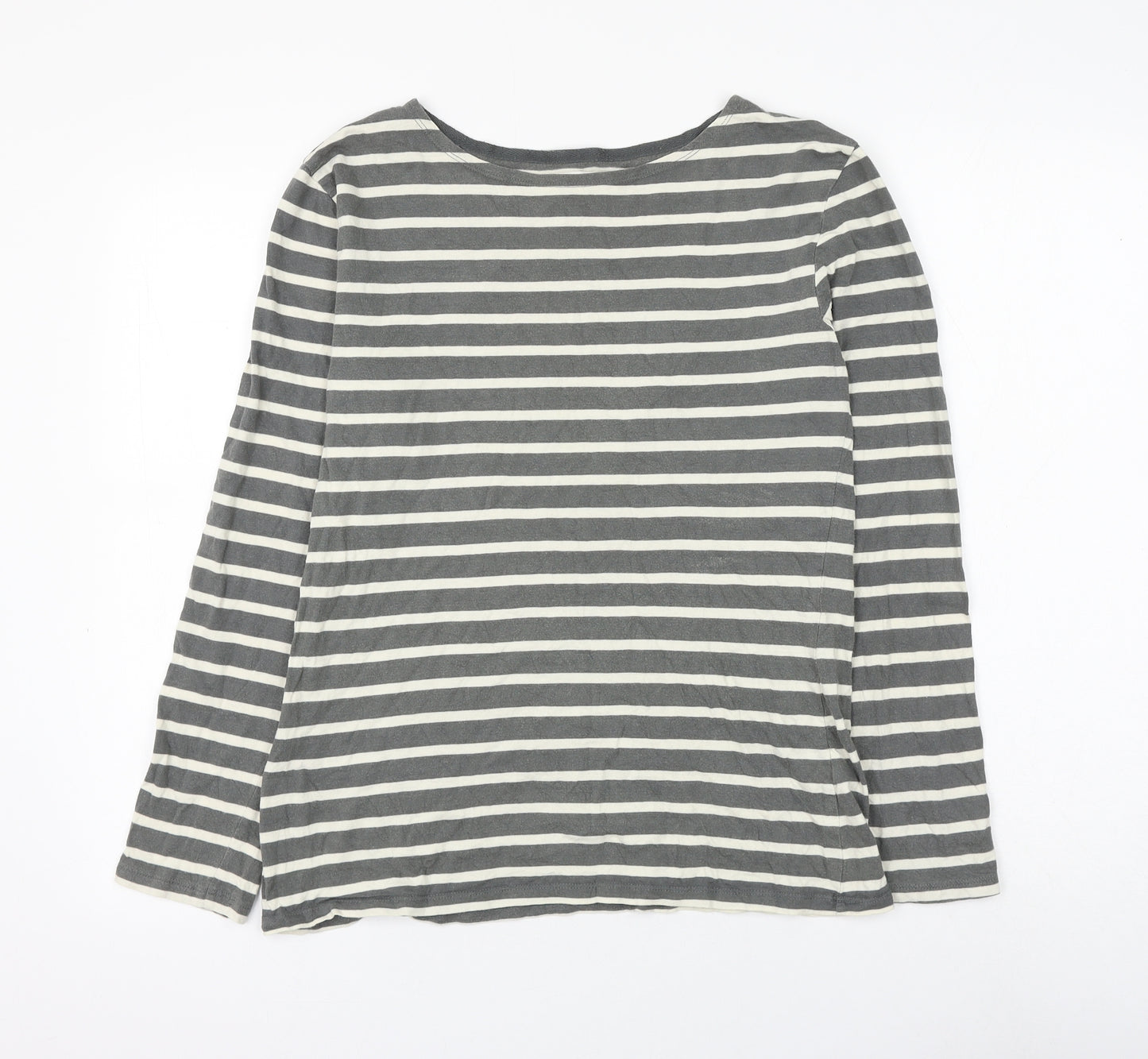 Seasalt Womens Grey Striped Cotton Basic T-Shirt Size 10 Round Neck