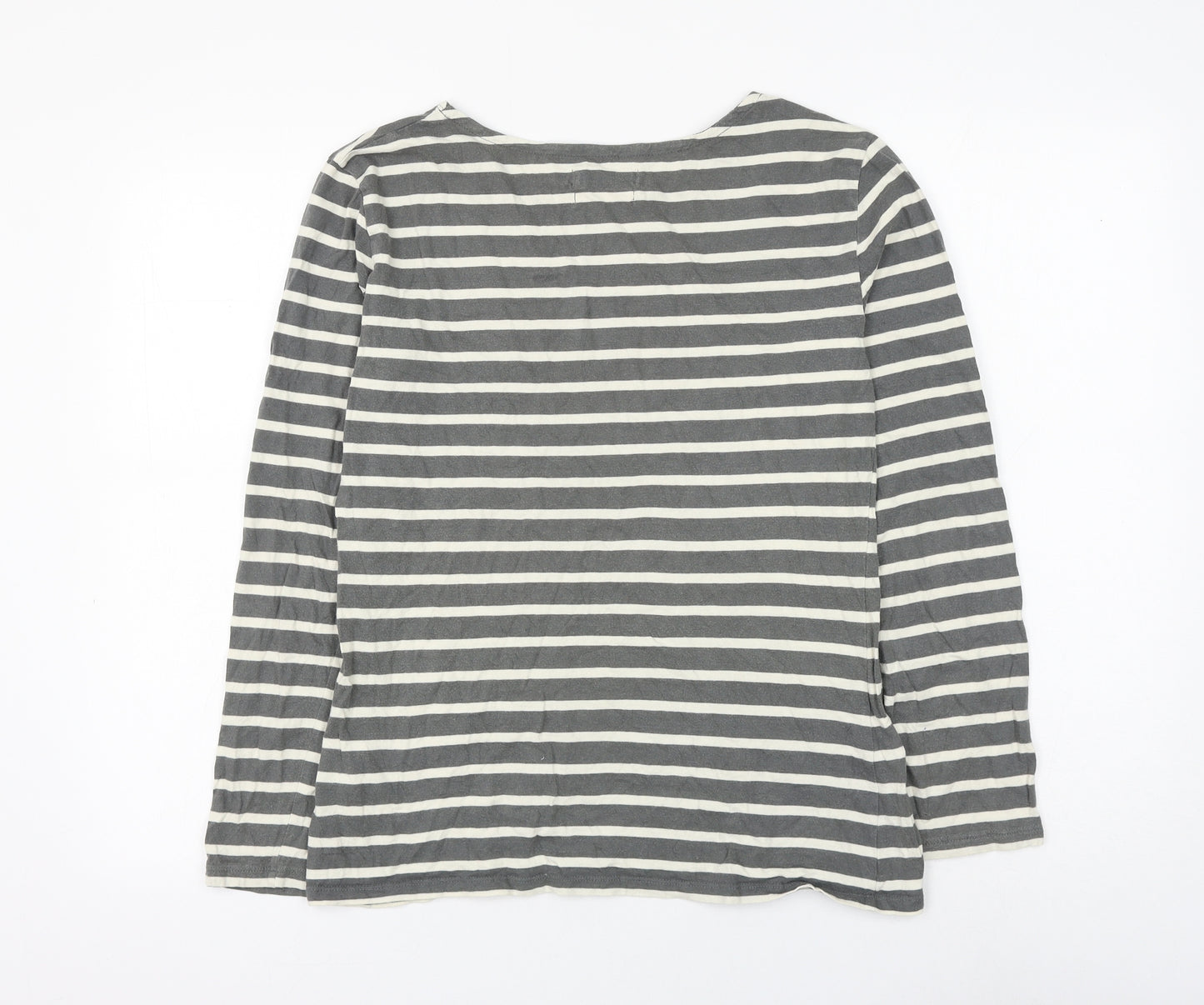 Seasalt Womens Grey Striped Cotton Basic T-Shirt Size 10 Round Neck