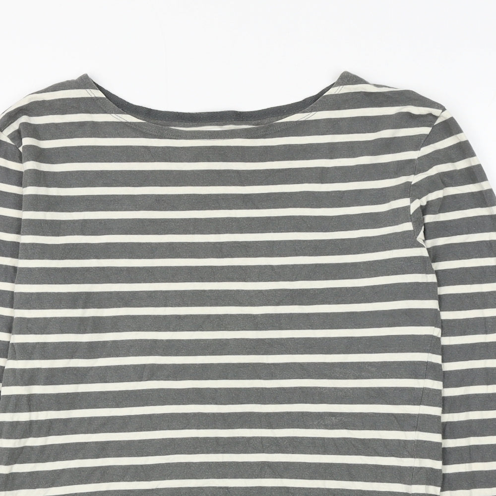 Seasalt Womens Grey Striped Cotton Basic T-Shirt Size 10 Round Neck