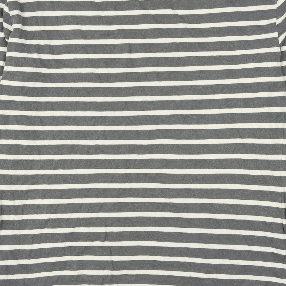 Seasalt Womens Grey Striped Cotton Basic T-Shirt Size 10 Round Neck