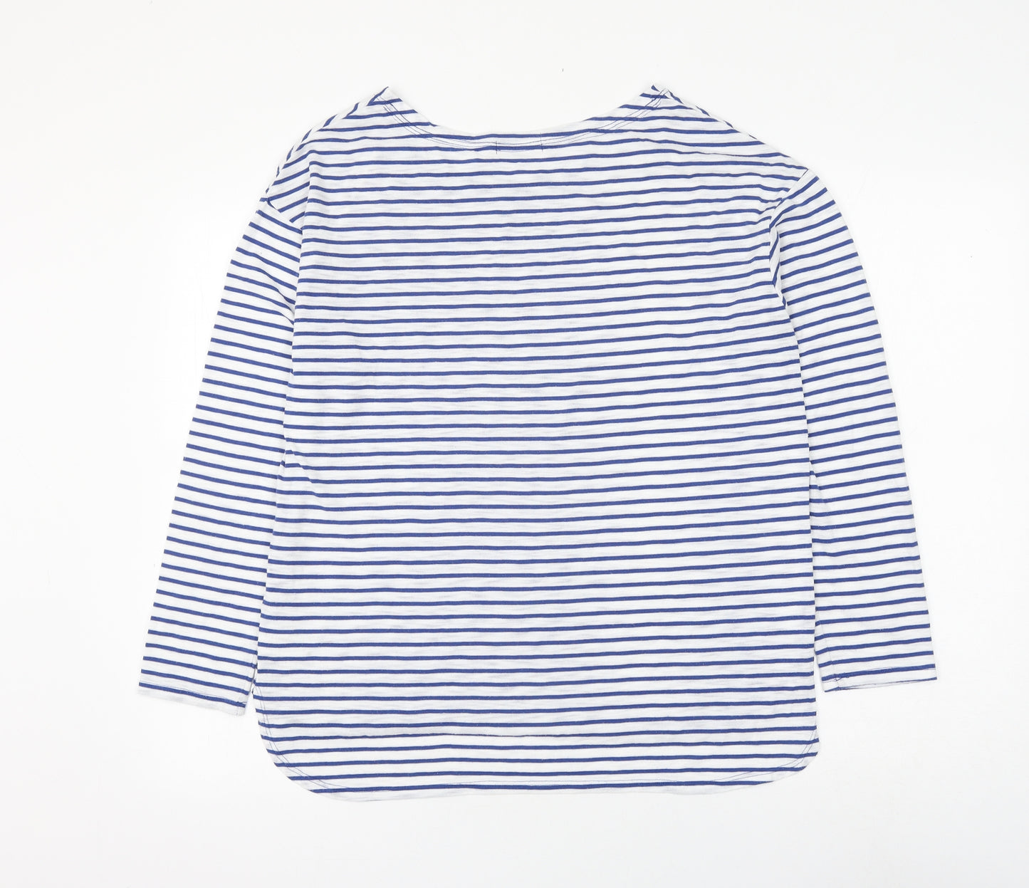 Papaya Womens White Striped Polyester Basic T-Shirt Size 14 Round Neck
