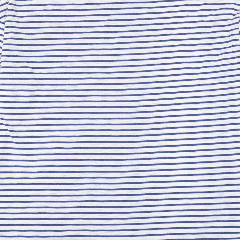 Papaya Womens White Striped Polyester Basic T-Shirt Size 14 Round Neck