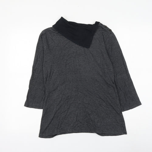 Marks and Spencer Womens Grey Striped Cotton Basic Blouse Size 12 Roll Neck