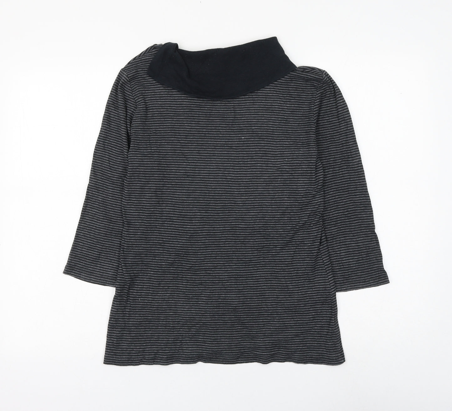 Marks and Spencer Womens Grey Striped Cotton Basic Blouse Size 12 Roll Neck