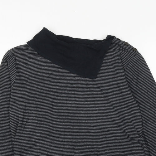 Marks and Spencer Womens Grey Striped Cotton Basic Blouse Size 12 Roll Neck