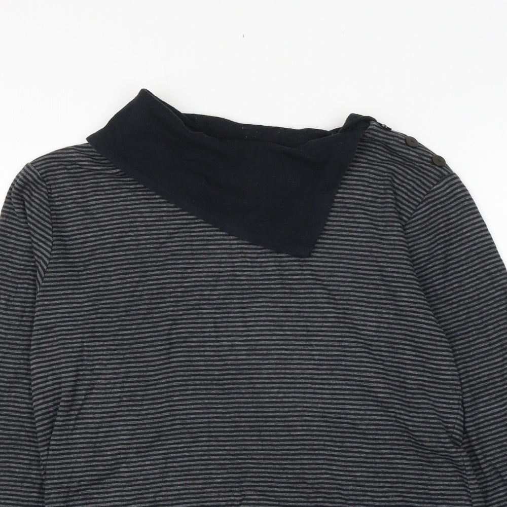 Marks and Spencer Womens Grey Striped Cotton Basic Blouse Size 12 Roll Neck