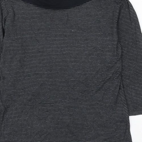 Marks and Spencer Womens Grey Striped Cotton Basic Blouse Size 12 Roll Neck