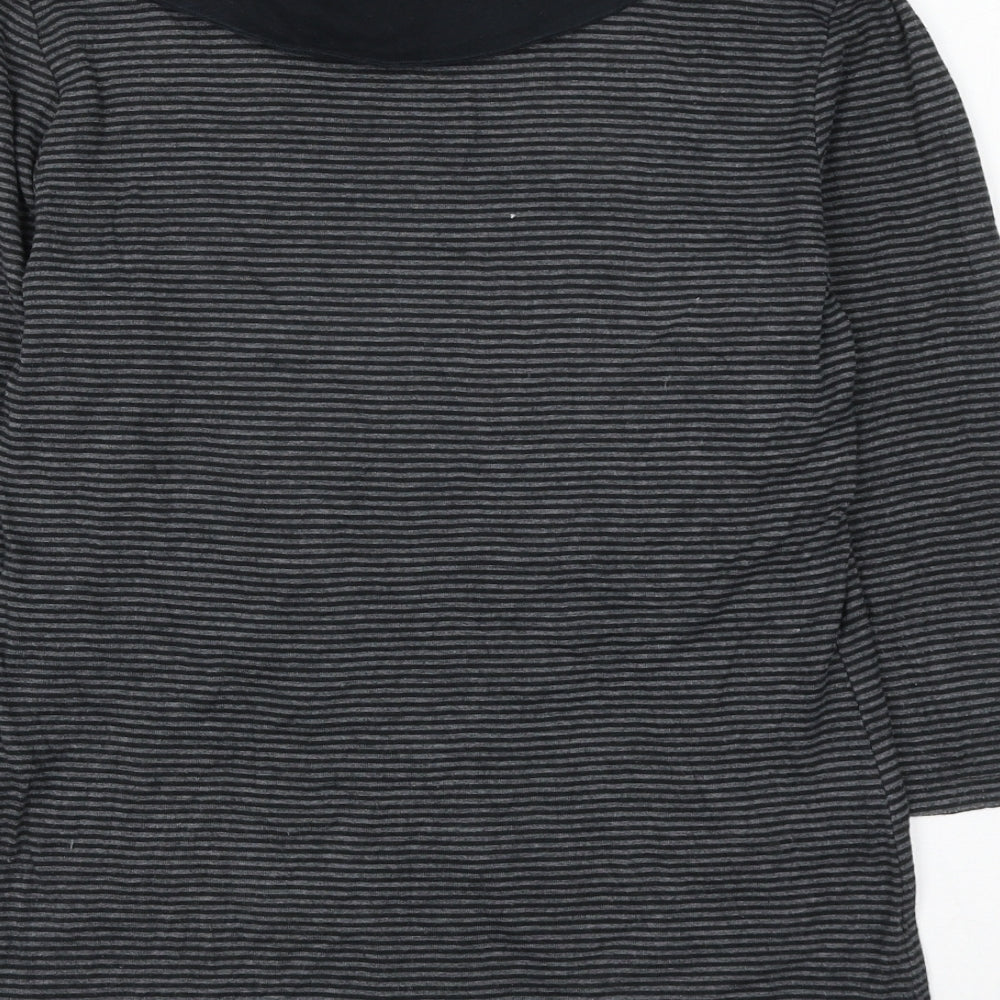 Marks and Spencer Womens Grey Striped Cotton Basic Blouse Size 12 Roll Neck