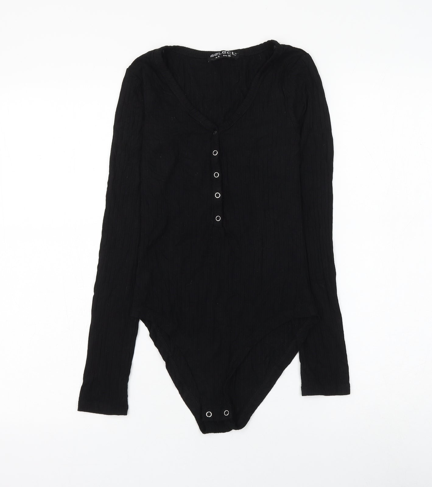 Select Womens Black Viscose Bodysuit One-Piece Size 8 Snap