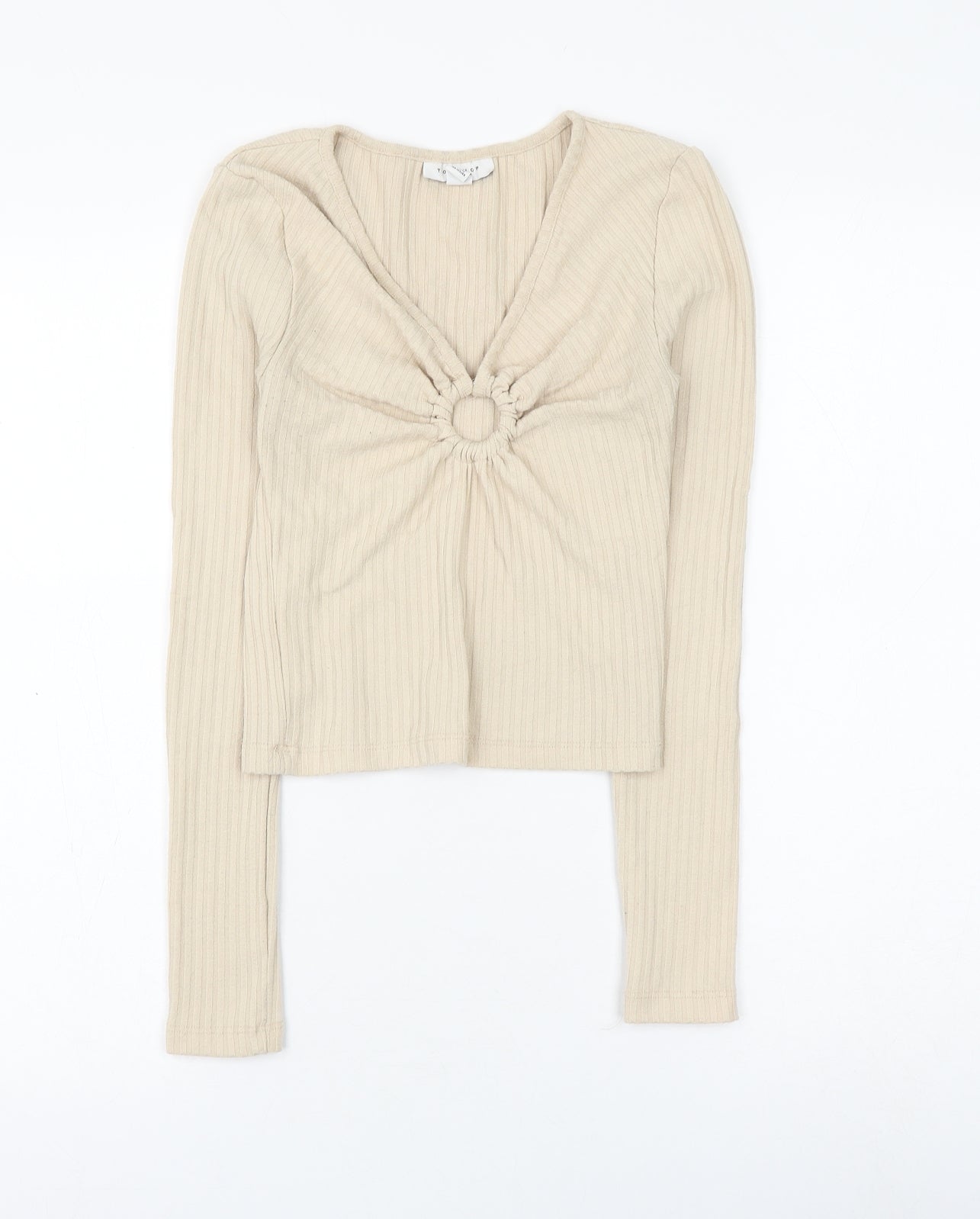 Topshop Womens Beige Polyester Basic Blouse Size 8 V-Neck