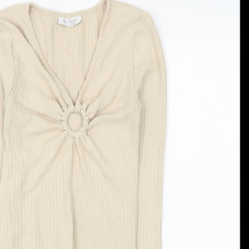 Topshop Womens Beige Polyester Basic Blouse Size 8 V-Neck