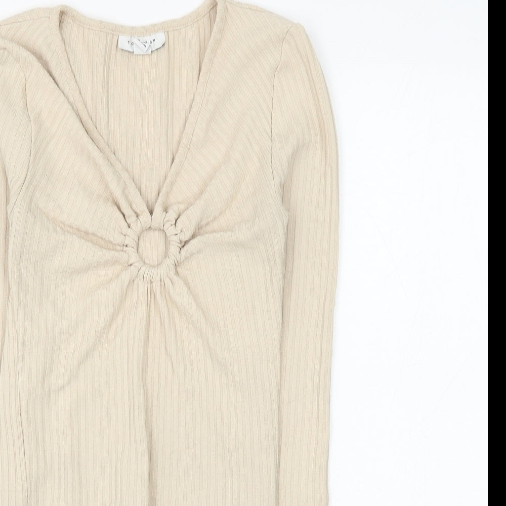 Topshop Womens Beige Polyester Basic Blouse Size 8 V-Neck