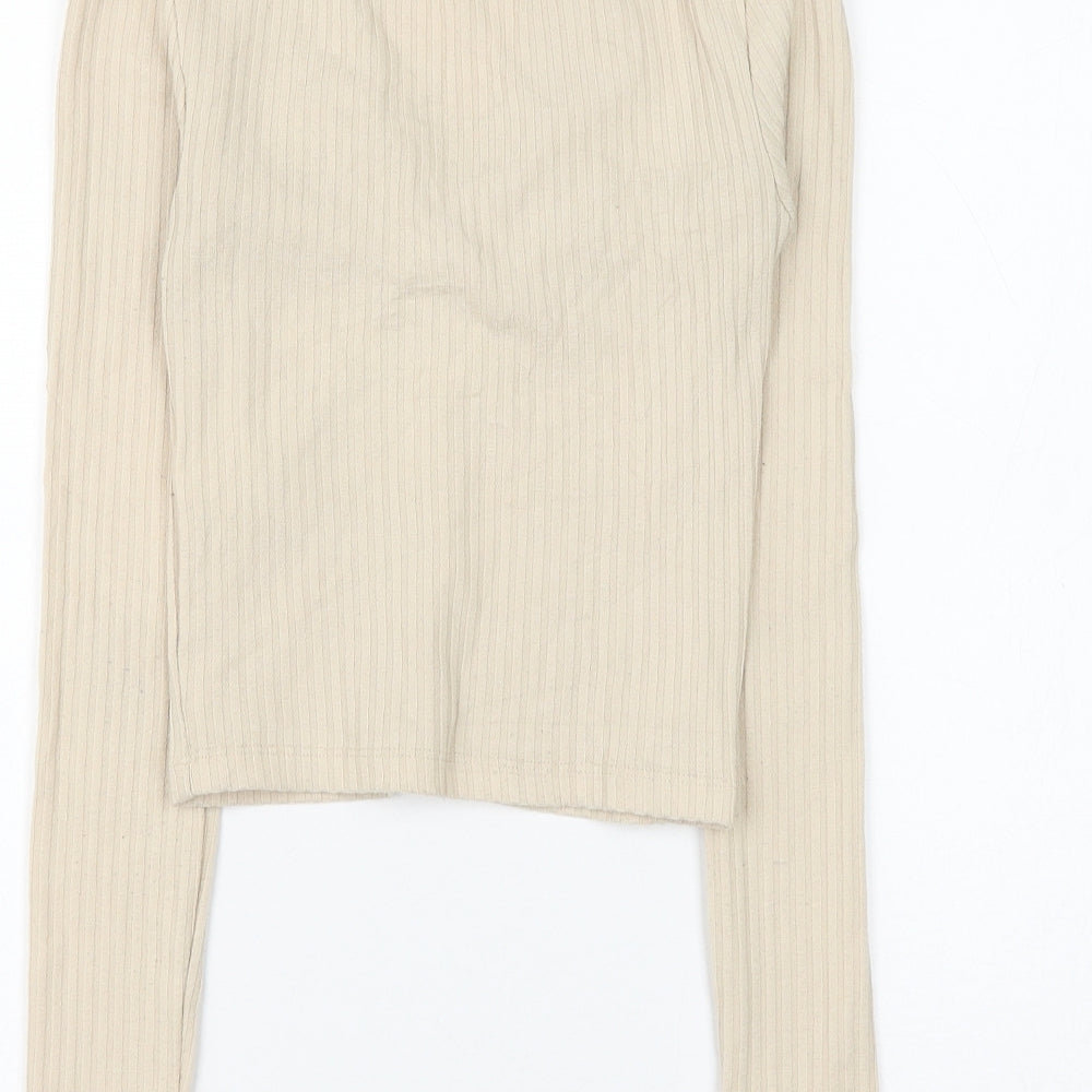 Topshop Womens Beige Polyester Basic Blouse Size 8 V-Neck