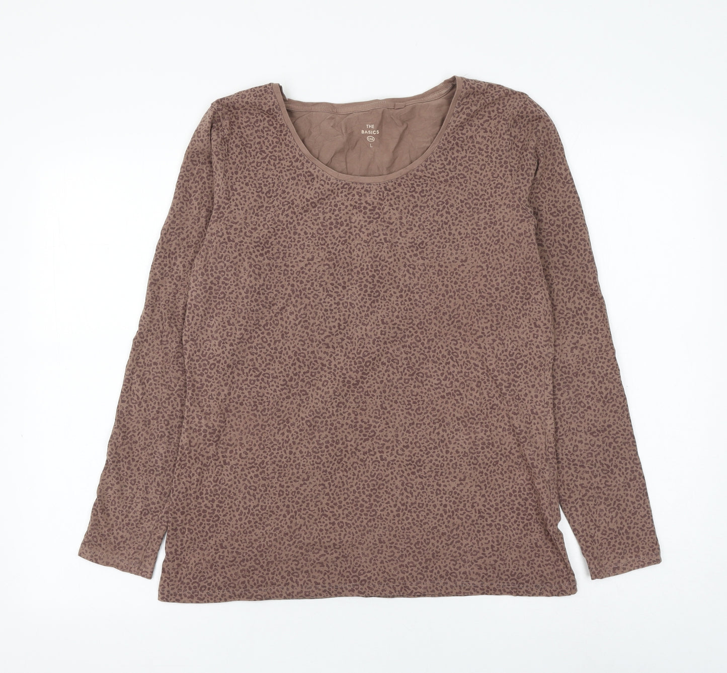 C&A Womens Brown Animal Print Cotton Basic T-Shirt Size L Round Neck - Leopard Print