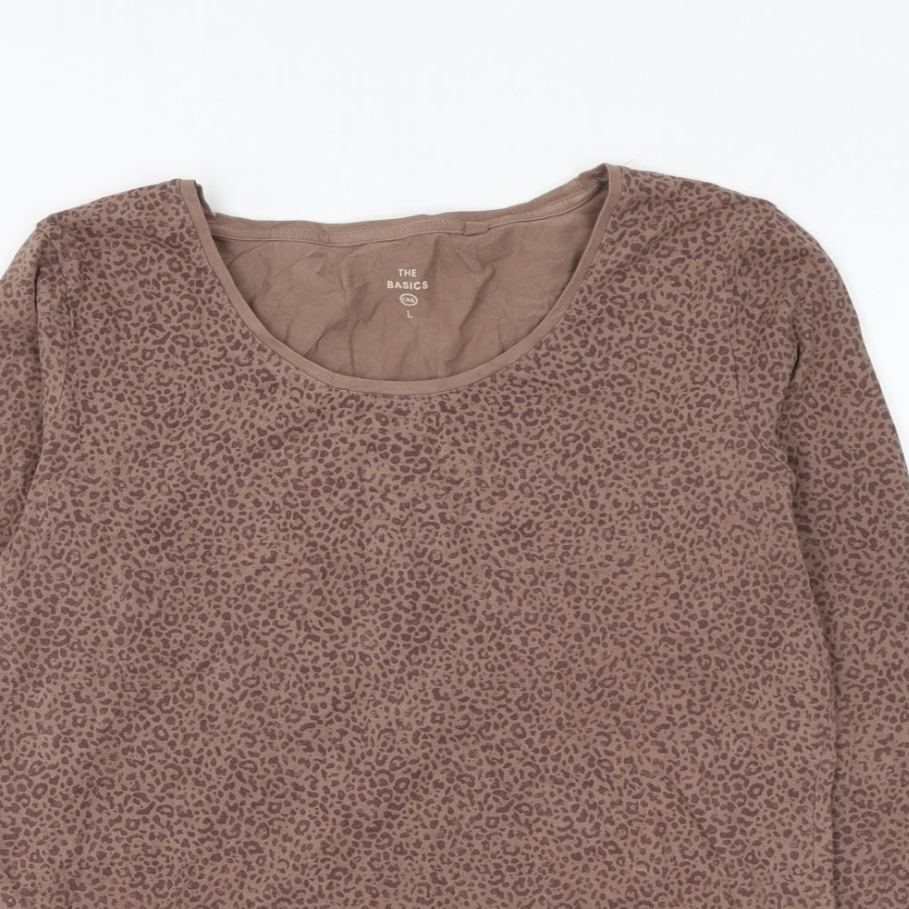 C&A Womens Brown Animal Print Cotton Basic T-Shirt Size L Round Neck - Leopard Print