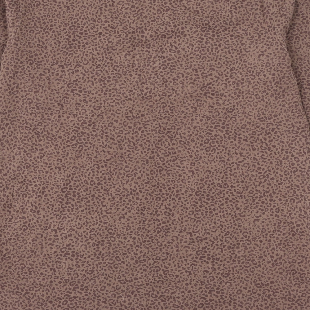 C&A Womens Brown Animal Print Cotton Basic T-Shirt Size L Round Neck - Leopard Print
