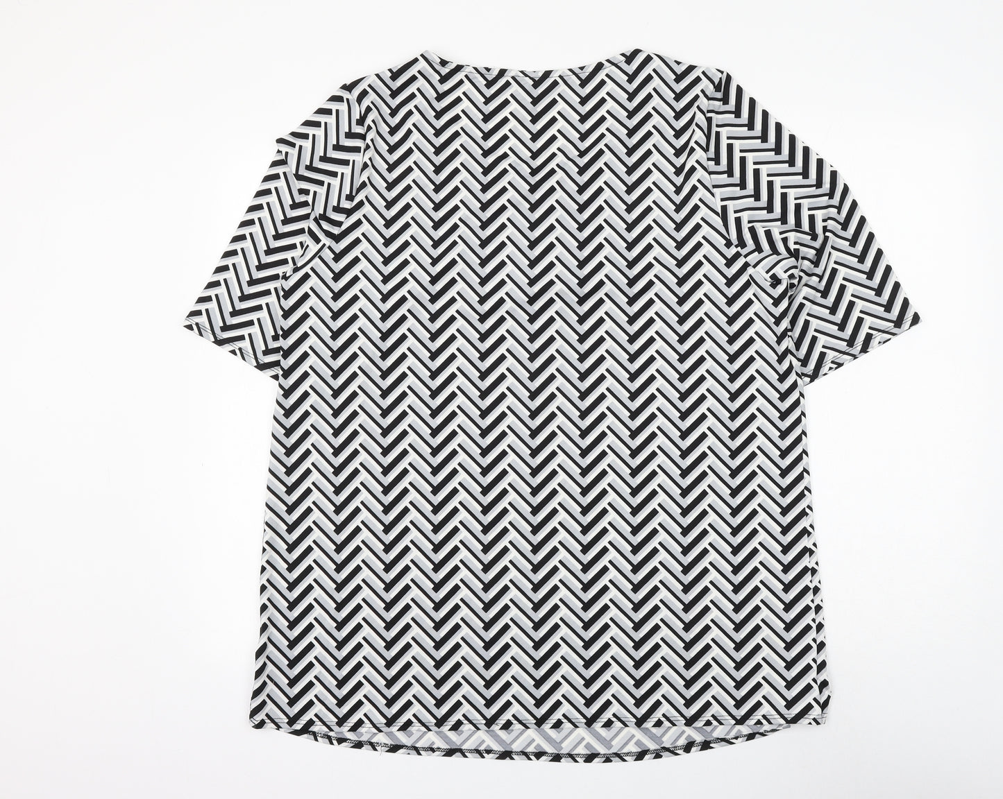 Bonmarché Womens Grey Geometric Polyester Basic Blouse Size 18 Scoop Neck