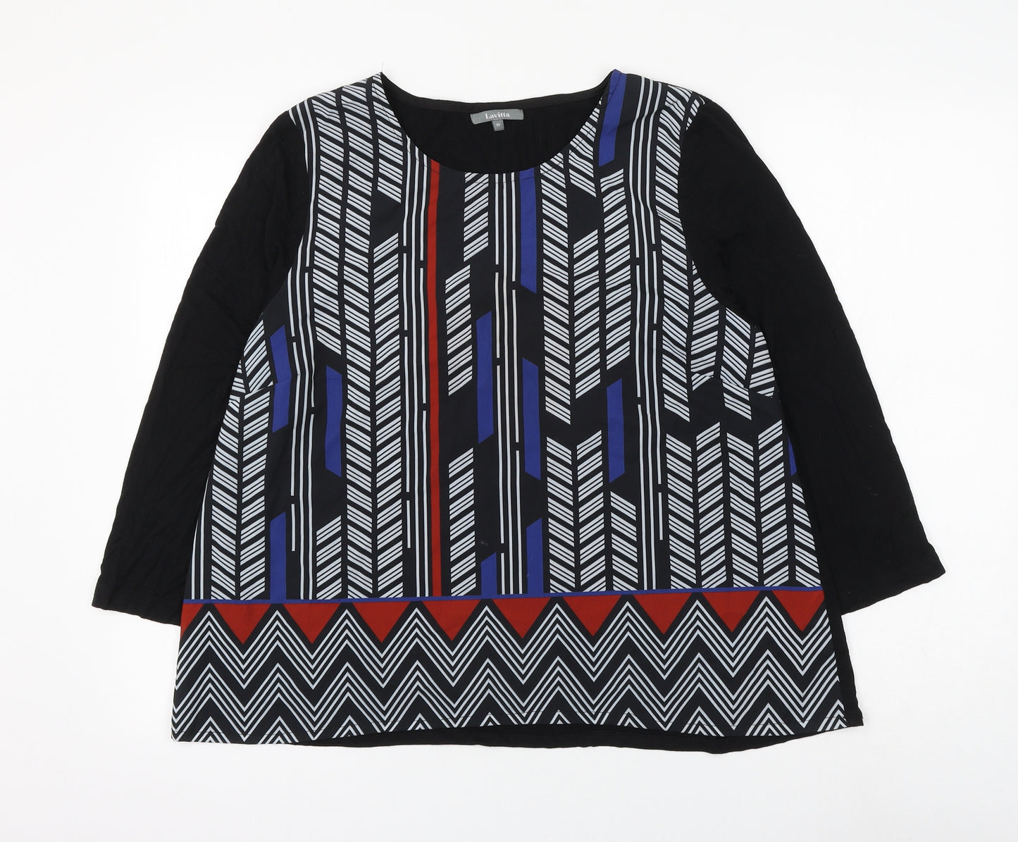 Lavita Womens Multicoloured Geometric Viscose Basic Blouse Size M Round Neck