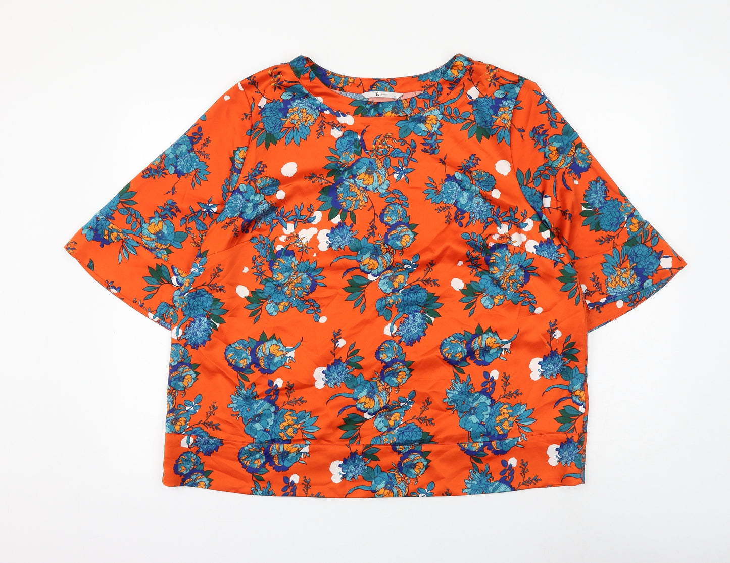 TU Womens Orange Floral Polyester Basic Blouse Size 18 Round Neck