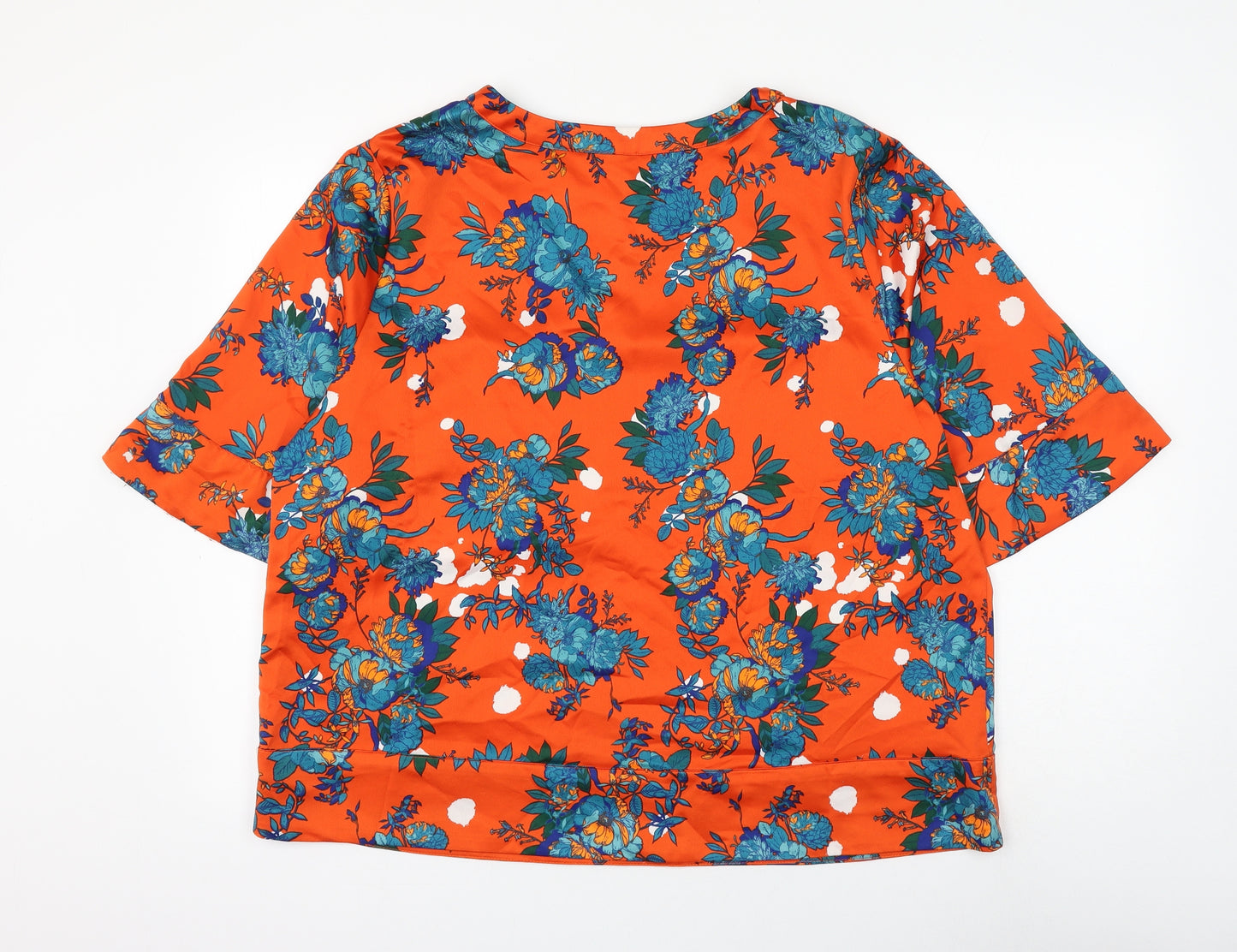 TU Womens Orange Floral Polyester Basic Blouse Size 18 Round Neck