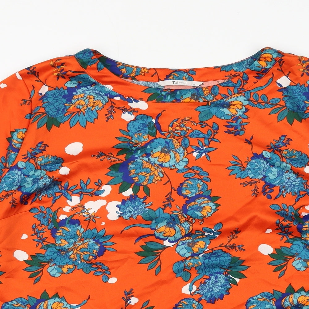 TU Womens Orange Floral Polyester Basic Blouse Size 18 Round Neck