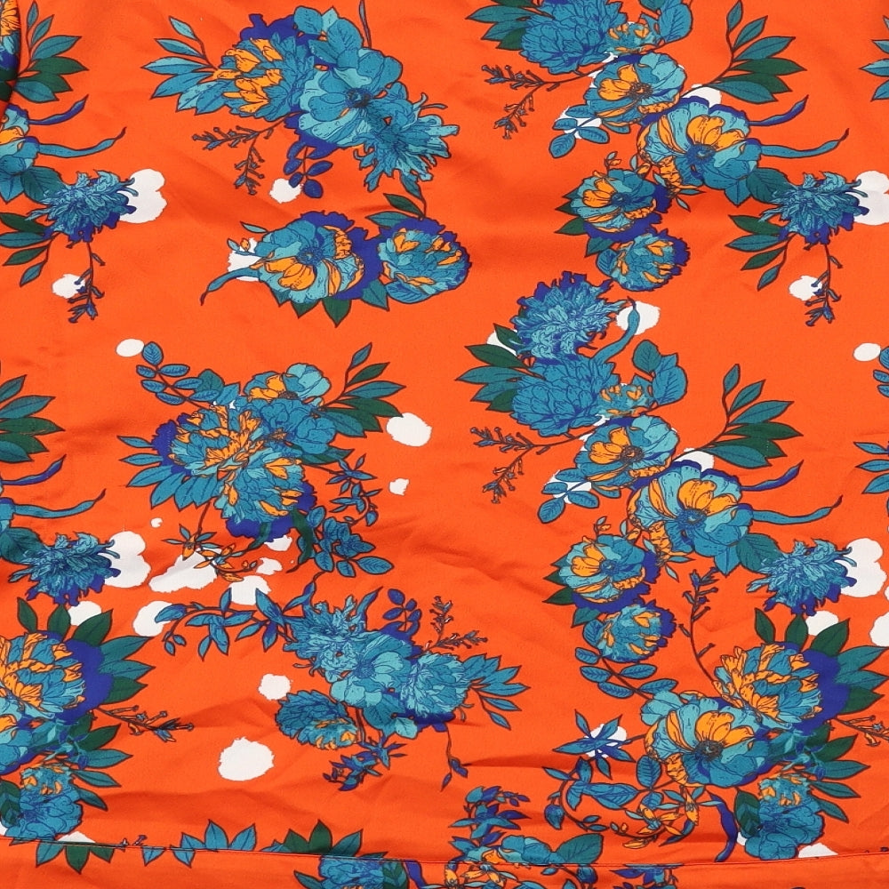 TU Womens Orange Floral Polyester Basic Blouse Size 18 Round Neck