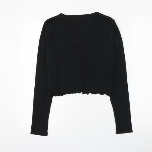 newloo Girls Black Polyester Cropped Blouse Size 14-15 Years V-Neck Pullover - Ruched