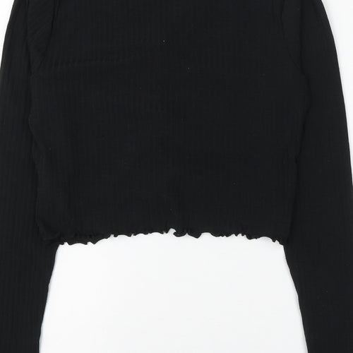 newloo Girls Black Polyester Cropped Blouse Size 14-15 Years V-Neck Pullover - Ruched