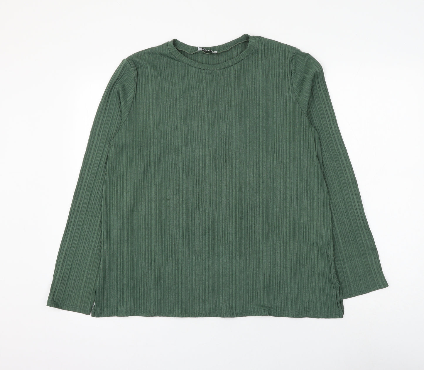 Papaya Womens Green Polyester Basic Blouse Size 14 Round Neck