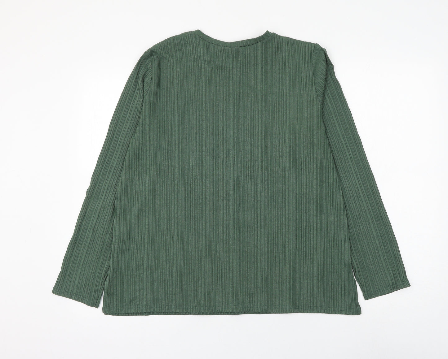 Papaya Womens Green Polyester Basic Blouse Size 14 Round Neck