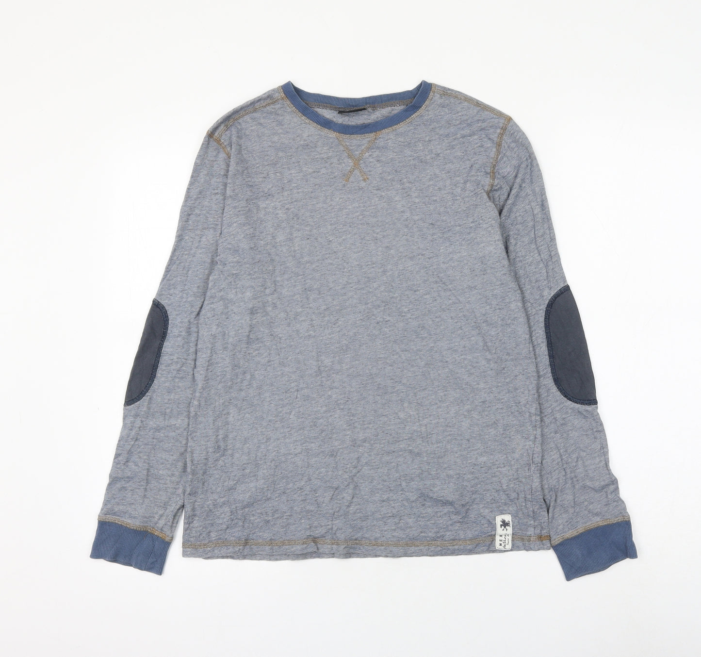 NEXT Boys Blue Striped Cotton Basic T-Shirt Size 13 Years Round Neck Pullover