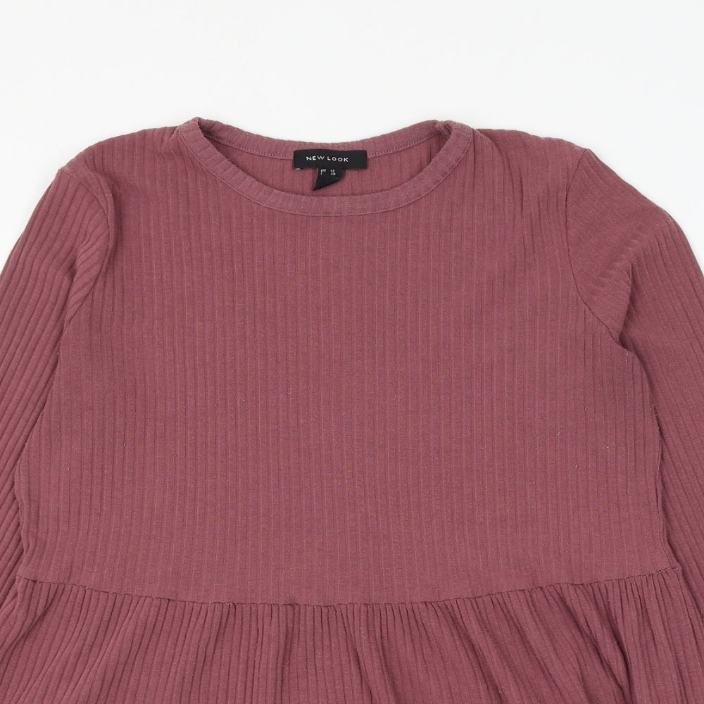 New Look Womens Pink Polyester Basic Blouse Size 12 Round Neck