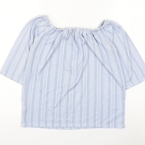 George Womens Blue Striped Polyester Basic Blouse Size 8 Square Neck