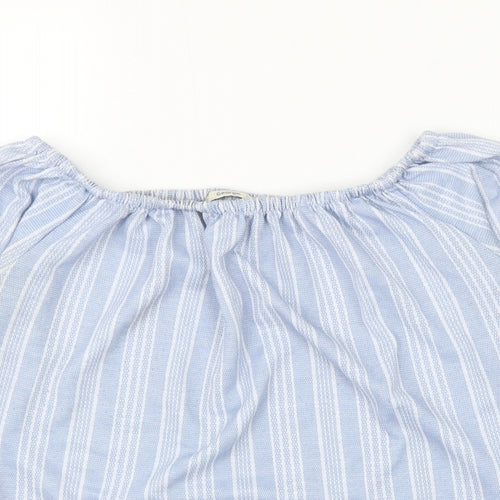 George Womens Blue Striped Polyester Basic Blouse Size 8 Square Neck