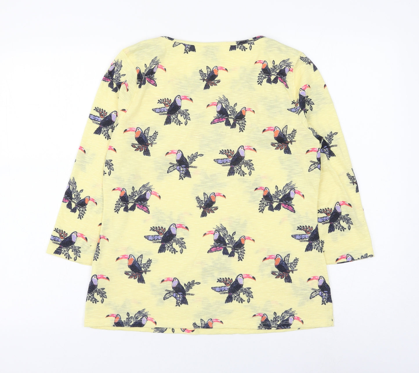 Marks and Spencer Womens Yellow Geometric Polyester Basic T-Shirt Size 12 Scoop Neck - Toucan
