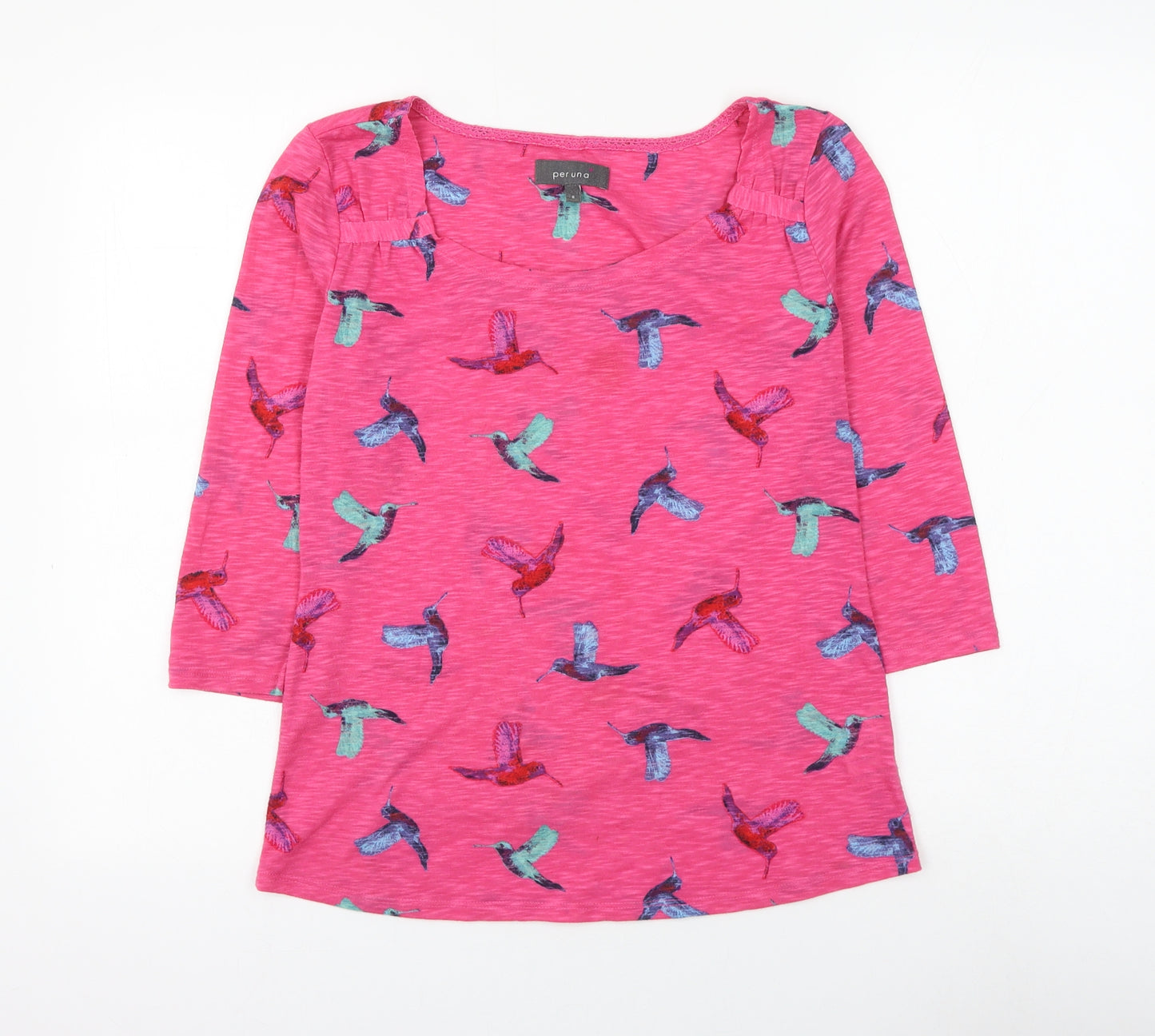Marks and Spencer Womens Pink Geometric Polyester Basic Blouse Size 8 Round Neck - Bird