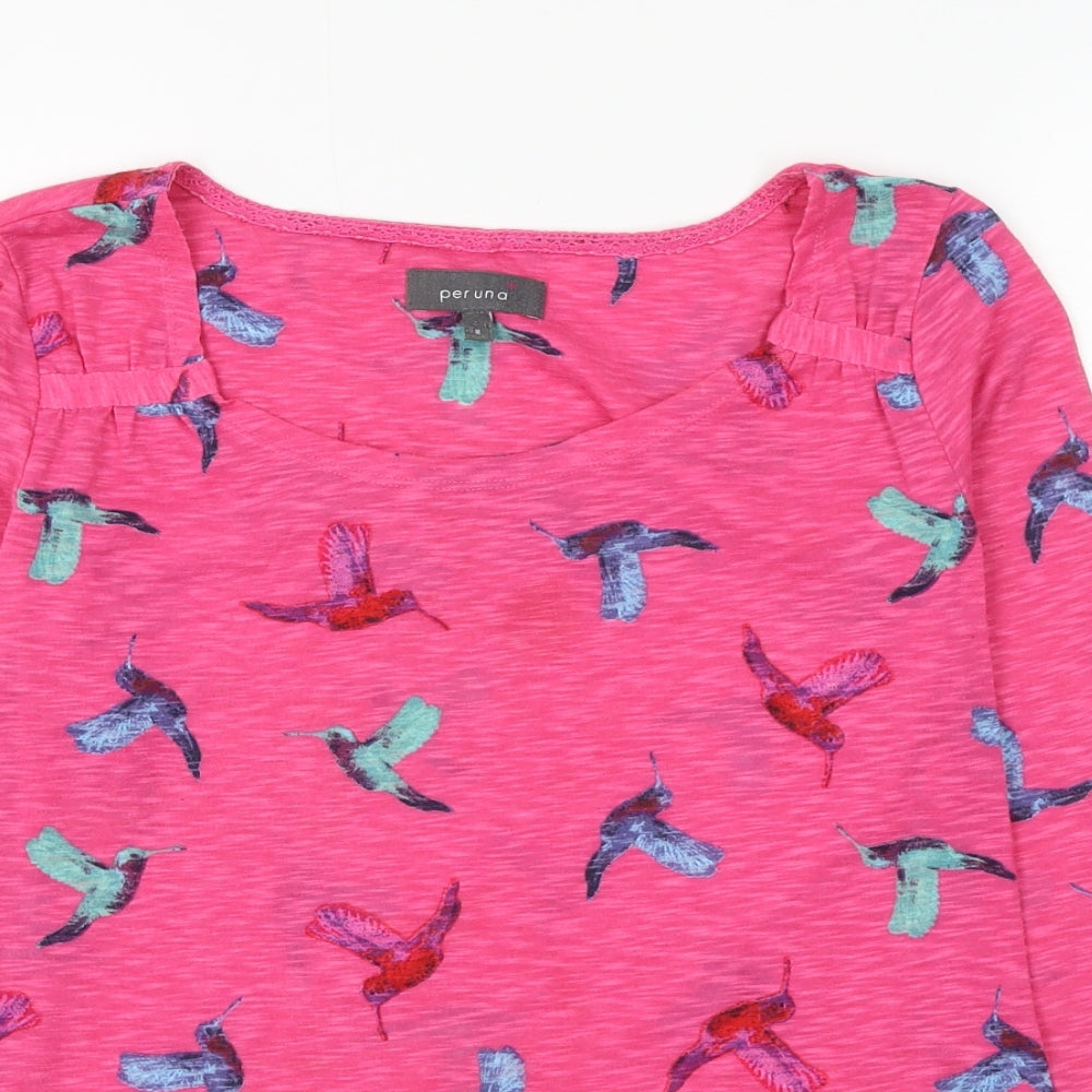 Marks and Spencer Womens Pink Geometric Polyester Basic Blouse Size 8 Round Neck - Bird